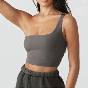 Joah brown Gray ribbed one shoulder tank